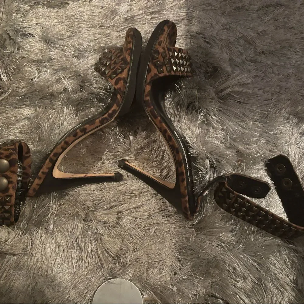Manolo blahnik shoes animal print heels cuff ankle dress shoes studded sandals